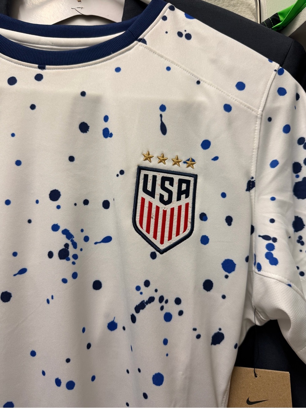 Nike White USA Soccer Jersey with Blue Splatter and Gold Swoosh - Picture 2 of 4